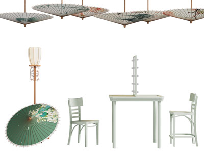 新中式纸伞挂件 休闲桌椅组合
