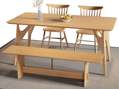 北欧实木长凳 餐桌椅组合