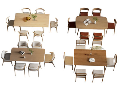 现代实木长方形餐桌椅组合