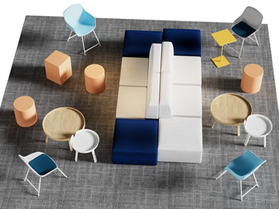 现代双向多人沙发 边几