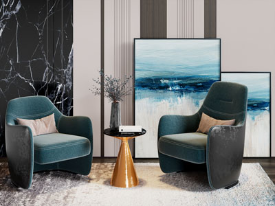 现代单人沙发 边几