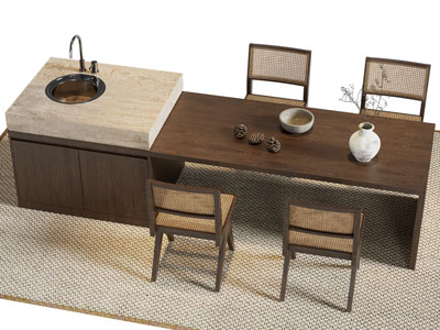 现代中古风吧台餐桌椅组合