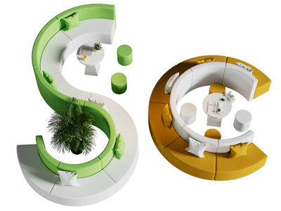 现代公共卡座多人沙发