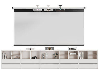 现代投影仪 投影幕布 矮柜