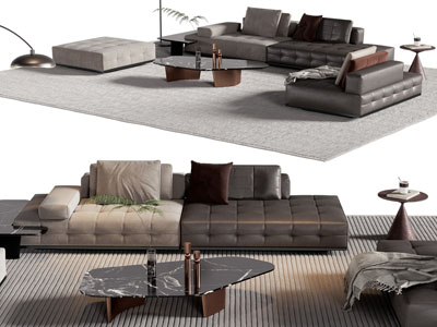 现代多人 单人沙发 沙发凳子和茶几组合