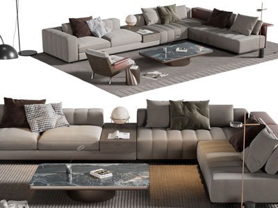 现代转角多人沙发 茶几组合