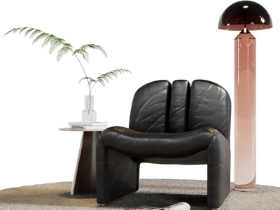 现代休闲椅子 边几 落地灯