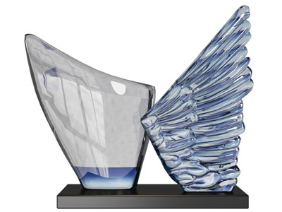 现代玻璃翅膀雕塑雕刻摆件组合