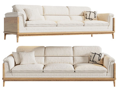 现代奶油风实木边框的多人沙发