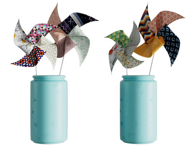 现代花瓶 风车摆件组合