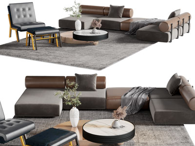 现代转角多人沙发 休闲椅子和茶几组合