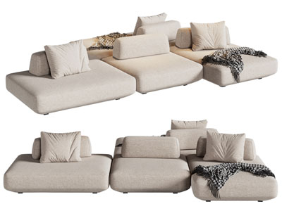 现代布艺多人沙发