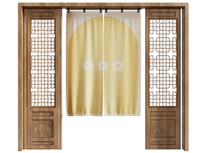 新中式实木大门 门档 门帘3d模型 新中式实木大门 门档 门帘