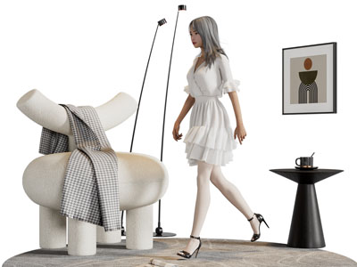 现代奶油风休闲沙发 边几