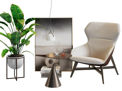 现代休闲椅子 边几 地画