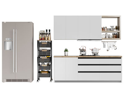 现代橱柜 吊柜 电冰箱