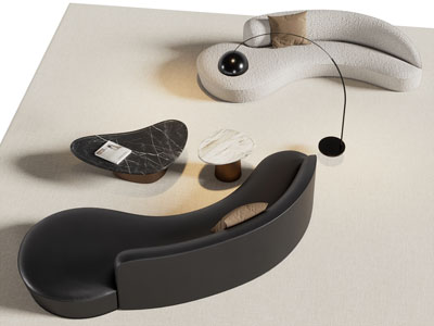 现代弧形多人沙发 茶几组合