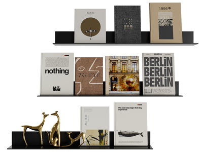 现代墙面书架 摆件组合