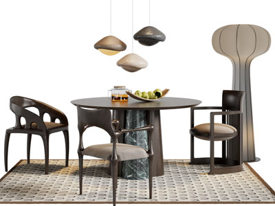 新中式圆形餐桌椅组合