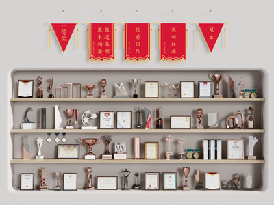 现代奖杯奖牌 荣誉背景墙3d模型 现代奖杯奖牌 荣誉背景墙