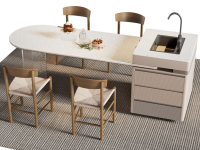 现代吧台椭圆形餐桌椅组合