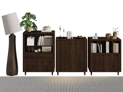 现代中古风玄关柜 餐边柜 落地灯