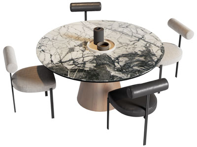 现代大理石圆形餐桌椅组合