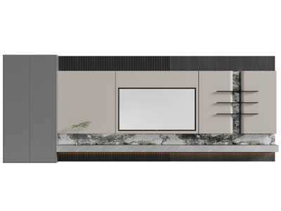 新中式带电视柜的背景墙3d模型 新中式带电视柜的背景墙