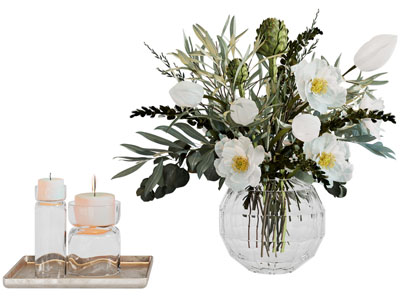 现代烛台 玻璃花瓶花卉摆件组合