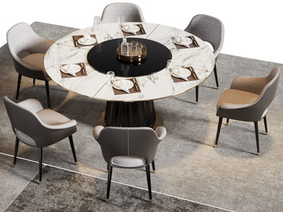 现代圆形大理石餐桌椅组合
