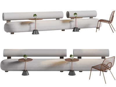 现代加长卡座 边几 休闲椅子