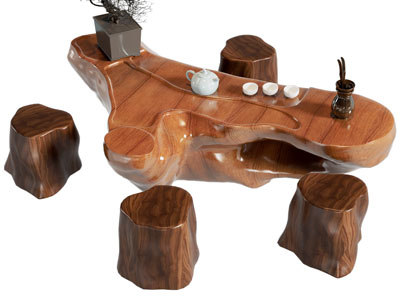 新中式根雕茶桌 茶凳 茶具杯子组合