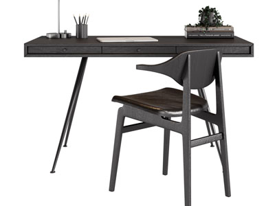 北欧实木书桌椅组合3d模型 北欧实木书桌椅组合