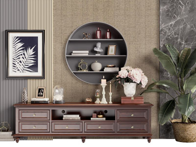 美式实木电视柜 摆件组合