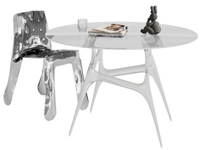 现代玻璃圆形餐桌椅组合