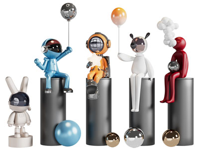 现代宇航员 兔子雕塑雕刻摆件组合3d模型 现代宇航员 兔子雕塑雕刻摆件组合