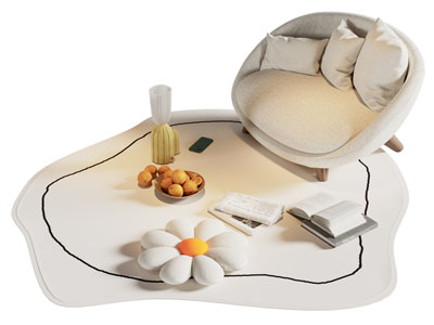 现代奶油风单人沙发 异形地毯