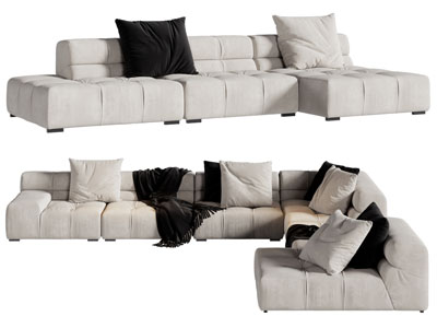 现代奶油风转角多人沙发