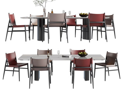 现代长方形大理石餐桌椅组合