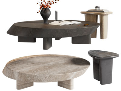 侘寂风圆形茶几 边几3d模型 侘寂风圆形茶几 边几