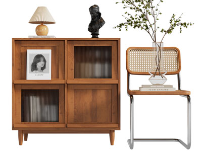 现代中古风实木玄关柜 边柜 休闲椅子