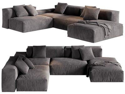 现代布艺转角多人沙发
