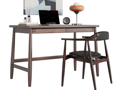 北欧实木书桌椅组合3d模型 北欧实木书桌椅组合