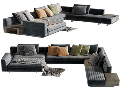 现代布艺转角多人沙发