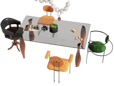 现代长方形玻璃餐桌椅组合