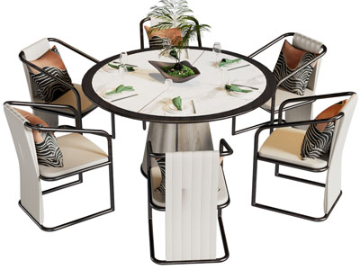 新中式圆形餐桌椅组合