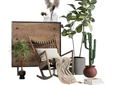 北欧玄关柜 边柜 休闲椅子 盆栽植物