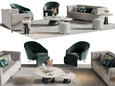 美式多人 单人沙发 茶几组合