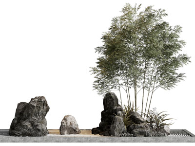 新中式假山 竹子景观园艺小品