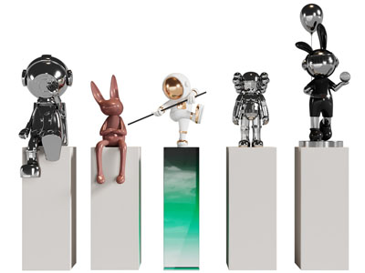 现代宇航员 兔子雕塑雕刻摆件组合3d模型 现代宇航员 兔子雕塑雕刻摆件组合